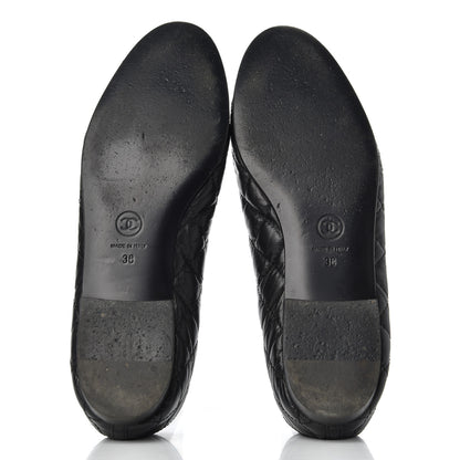 Chanel Aged Calfskin Quilted CC Cap Toe Ballerina Flats 38 Black 5 of 25