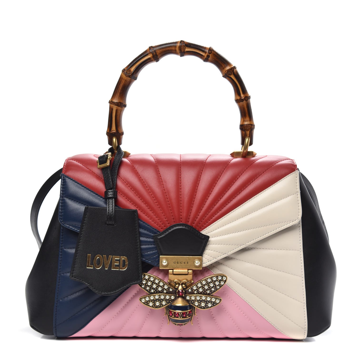 Gucci Calfskin Bamboo Trapuntata Queen Margaret Top Handle Bag Blue Agata Hibiscus Red Mystic White Sugar Pink 1 of 12