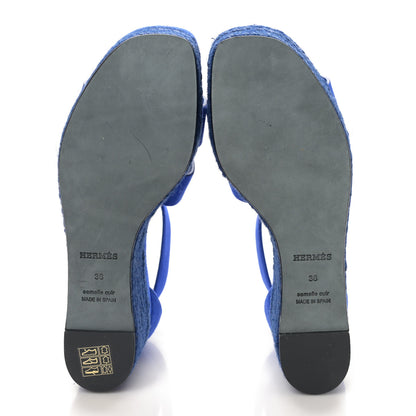 Hermes Suede Elda Espadrille Wedge Sandals 38 Bleu Océan 5 of 9