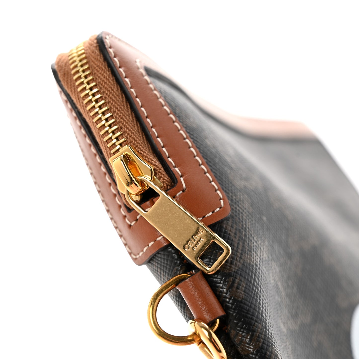 Triomphe Canvas Calfskin Small Pouch With Strap Tan