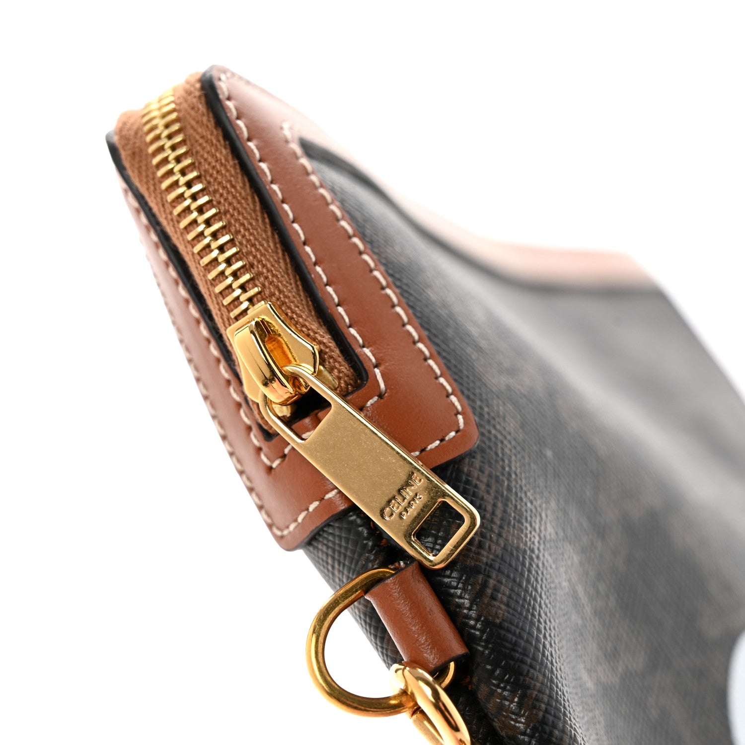 Celine Triomphe Canvas Calfskin Small Pouch With Strap Tan 9 of 9