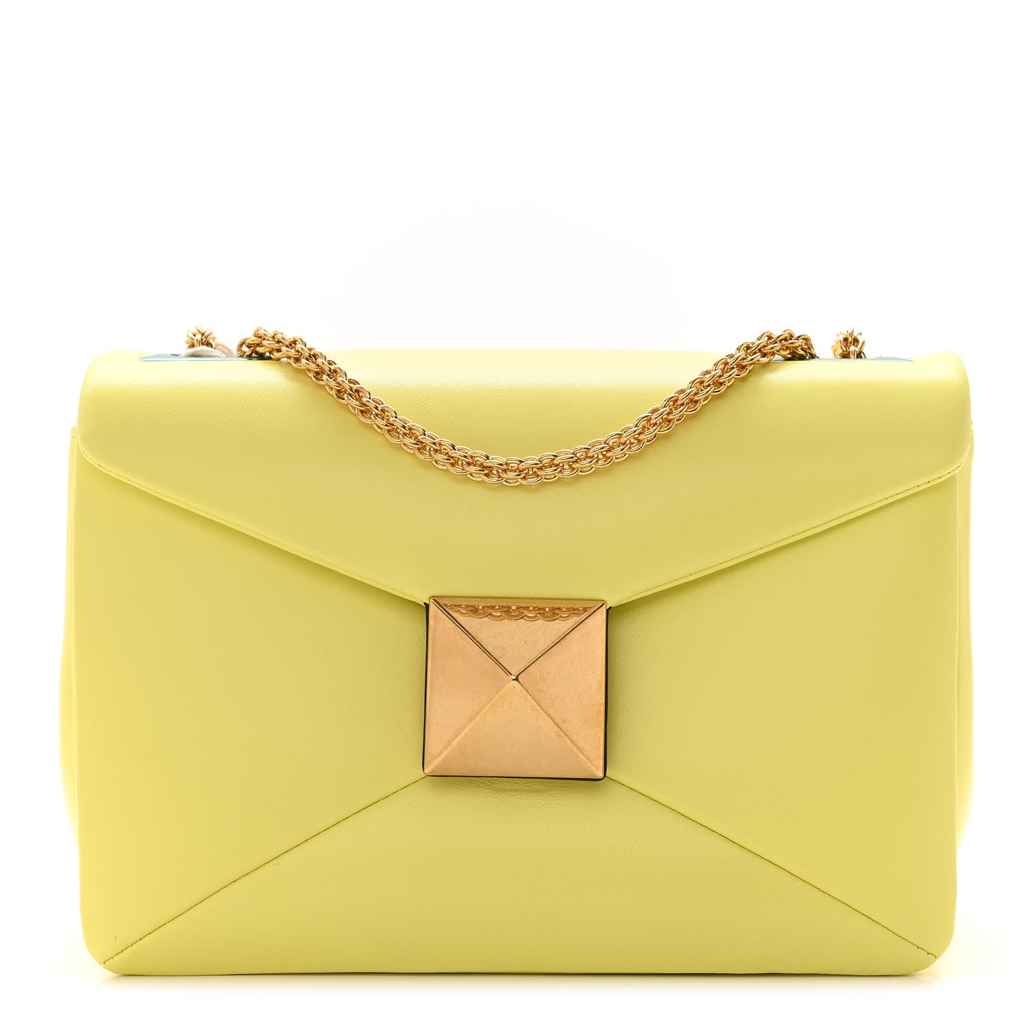 Valentino Garavani Nappa One Stud Chain Clutch Pale Yellow 1 of 10