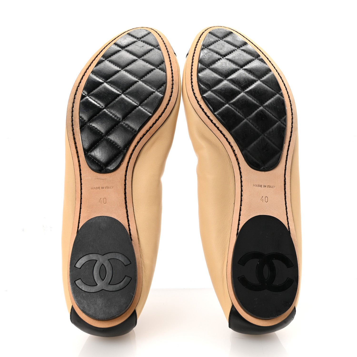 Chanel Lambskin CC Elastic Cap Toe Ballerina Flats 40 Beige Black 6 of 9