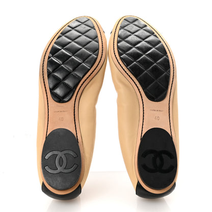 Chanel Lambskin CC Elastic Cap Toe Ballerina Flats 40 Beige Black 6 of 9
