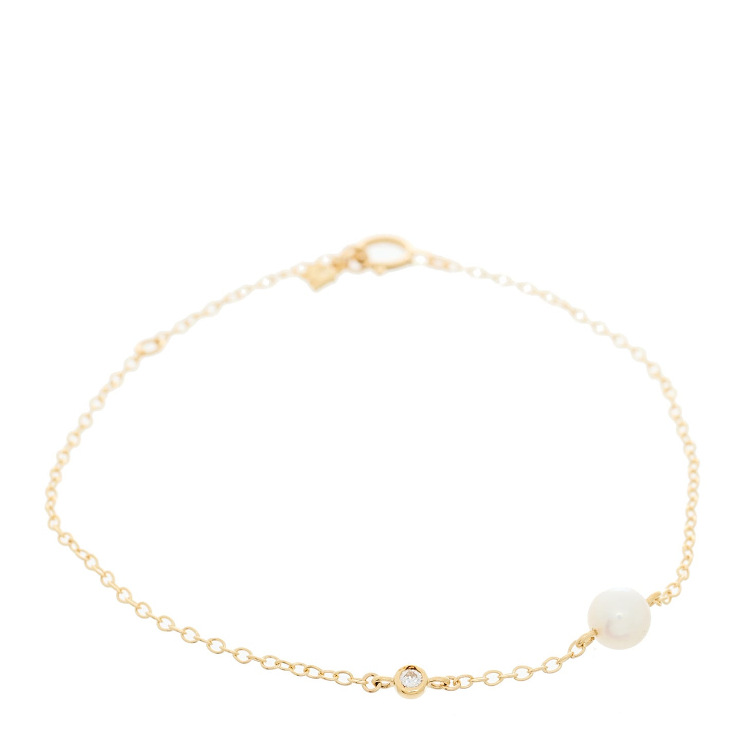 18K Yellow Gold Diamond Akoya Cultured Pearl 5mm Station Bracelet