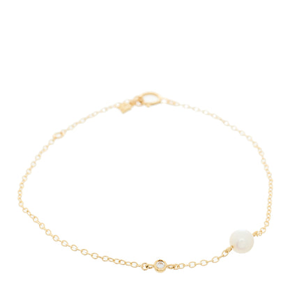 Mikimoto 18K Yellow Gold Diamond Akoya Cultured Pearl 5mm Station Bracelet 1 of 4