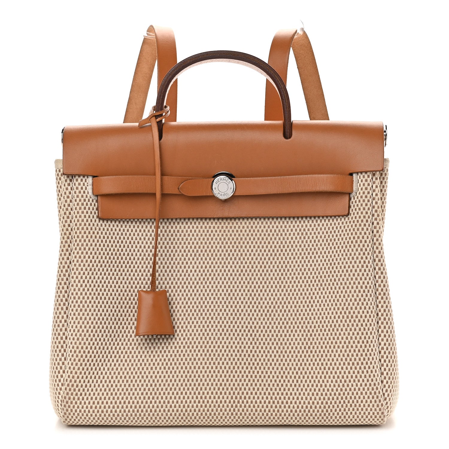 Hermes Toile Vache Calfskin Herbag 30 PM Backpack Natural 1 of 10