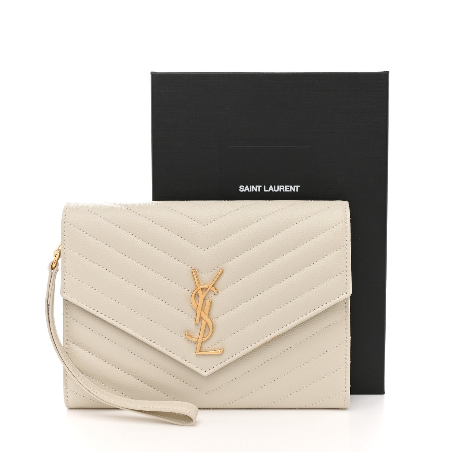 Grain De Poudre Matelasse Chevron Monogram Envelope Clutch Crema Soft