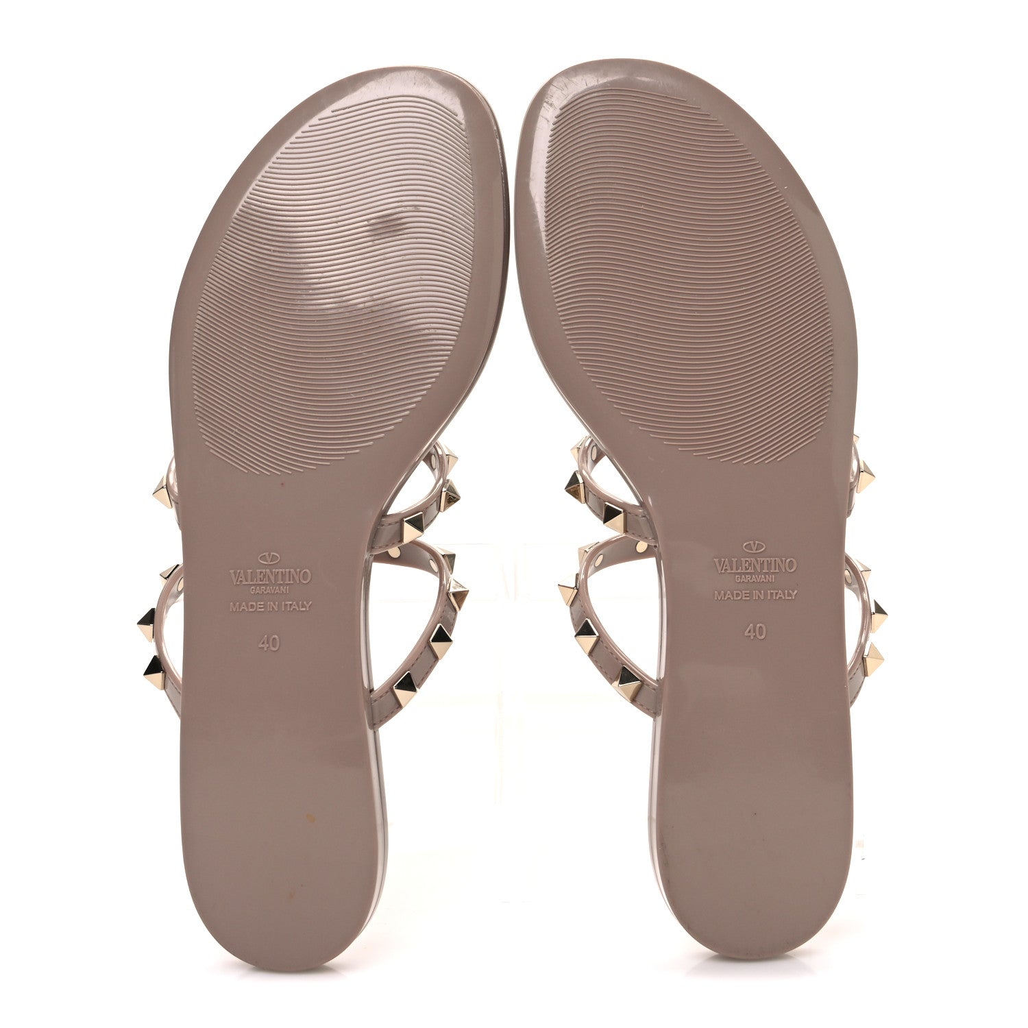 Valentino Garavani PVC Jelly Rockstud Caged Flat Thong Sandals 40 Poudre 7 of 9
