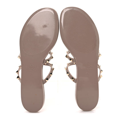 Valentino Garavani PVC Jelly Rockstud Caged Flat Thong Sandals 40 Poudre 7 of 9