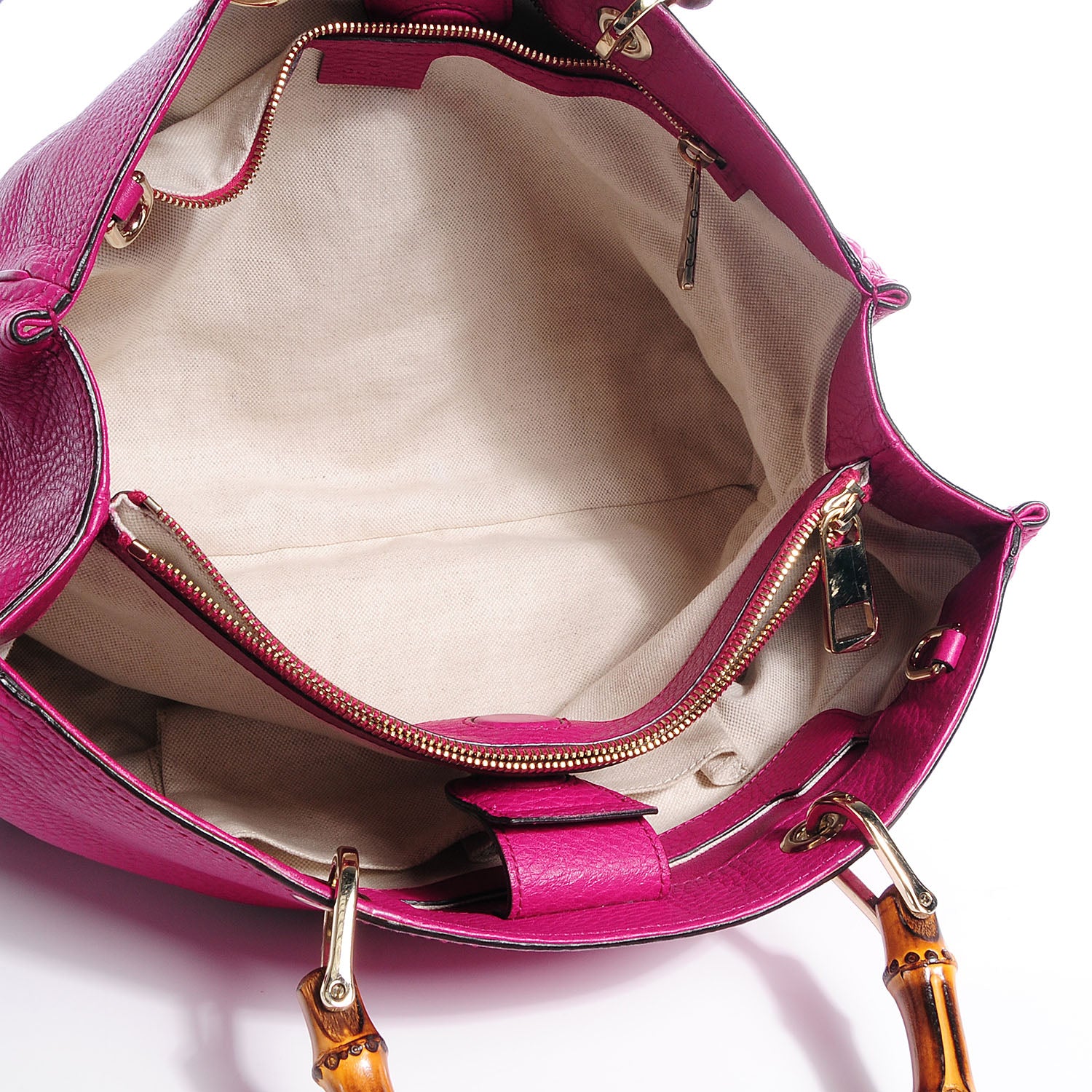 Gucci Pebbled Calfskin Medium Bamboo Shopper Tote Bright Bougainvillea 8 of 10