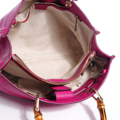 Gucci Pebbled Calfskin Medium Bamboo Shopper Tote Bright Bougainvillea 8 of 10
