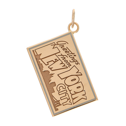 Tiffany 18K Yellow Gold Enamel New York City Postcard Charm Blue 1 of 4