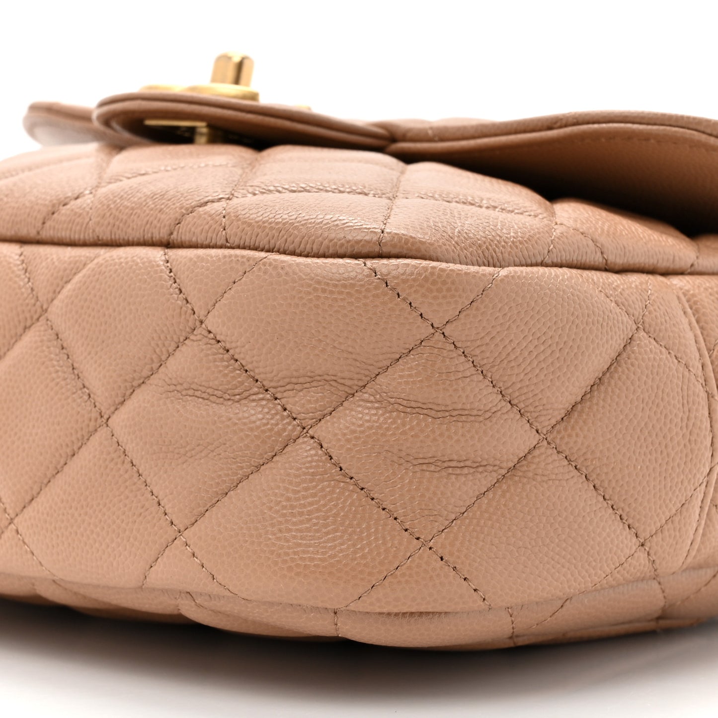 Caviar Quilted Small Single Flap Beige