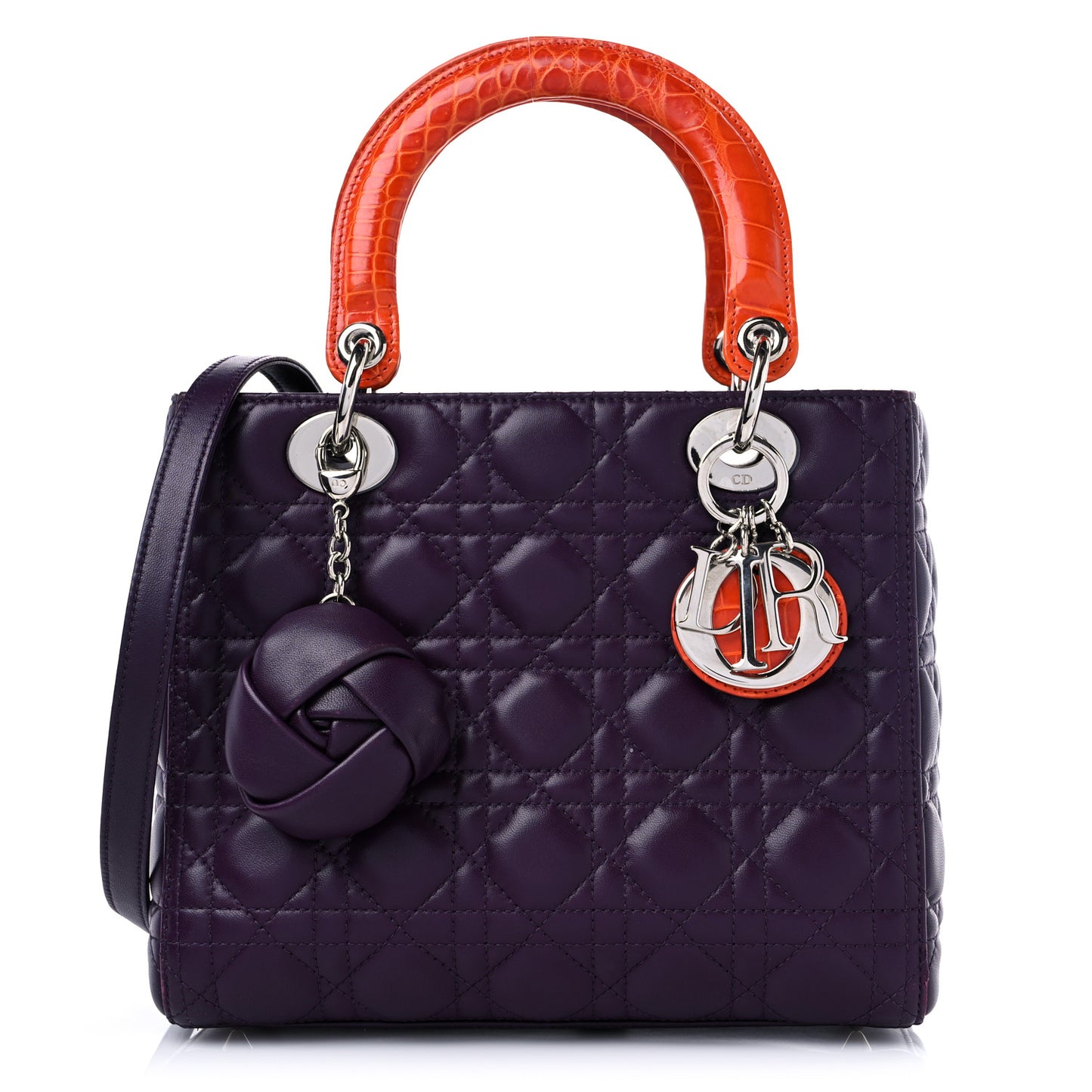 Lambskin Crocodile Medium Lady Dior Purple Orange
