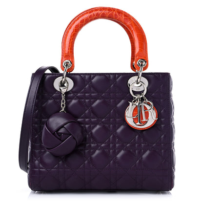 Christian Dior Lambskin Crocodile Medium Lady Dior Purple Orange 1 of 12
