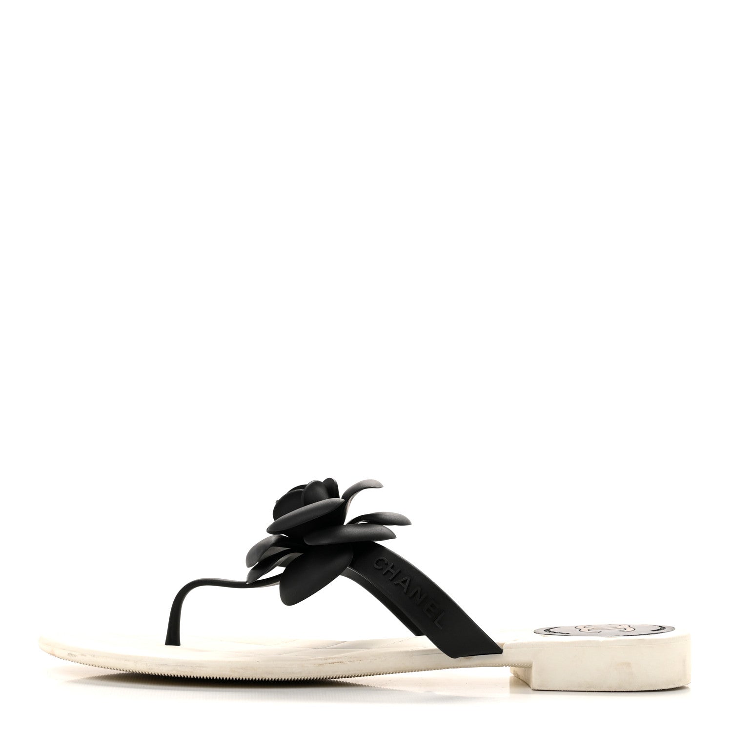 Chanel Jelly Quilted Camellia Thong Sandals 39 White Black 1 of 9