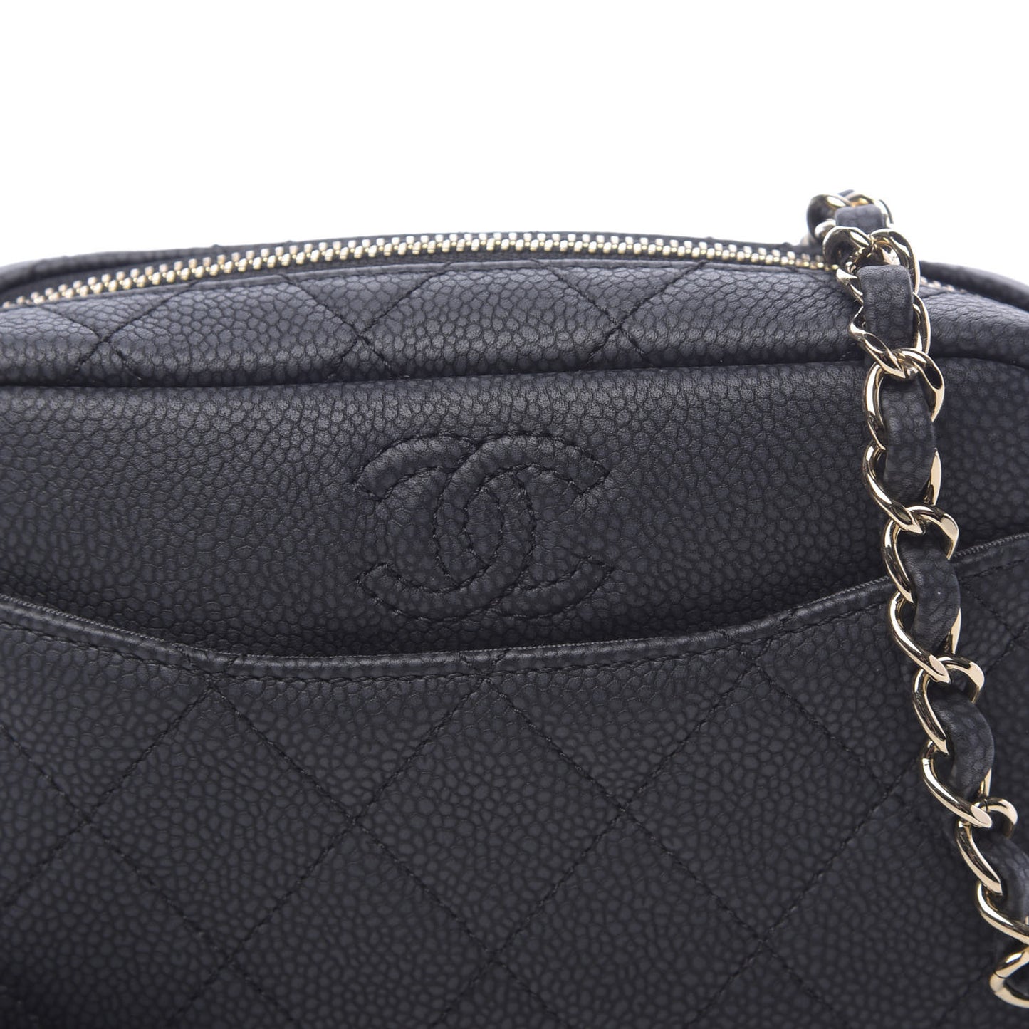 Iridescent Caviar Quilted Mini Coco Tassel Camera Case Black