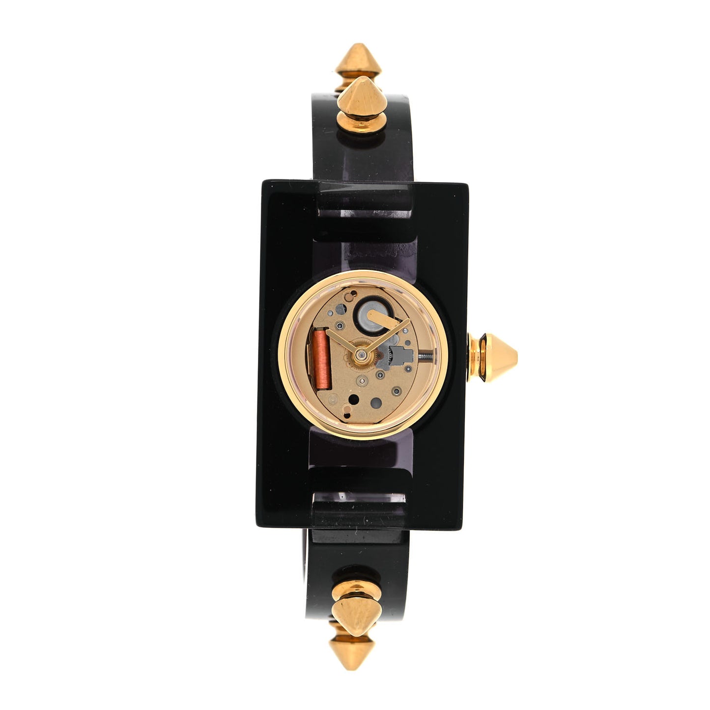 Stainless Steel Plexiglass 24mm Skeleton Stud Quartz Watch Black