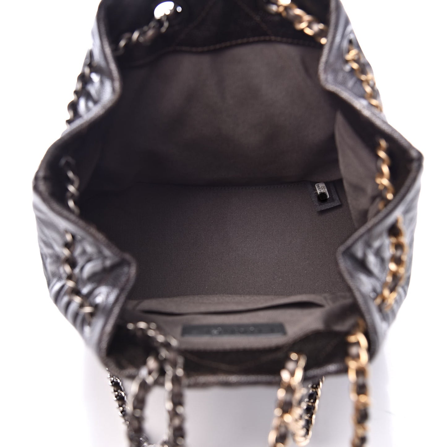 Metallic Grained Goatskin Gabrielle Backpack Dark Silver Gold