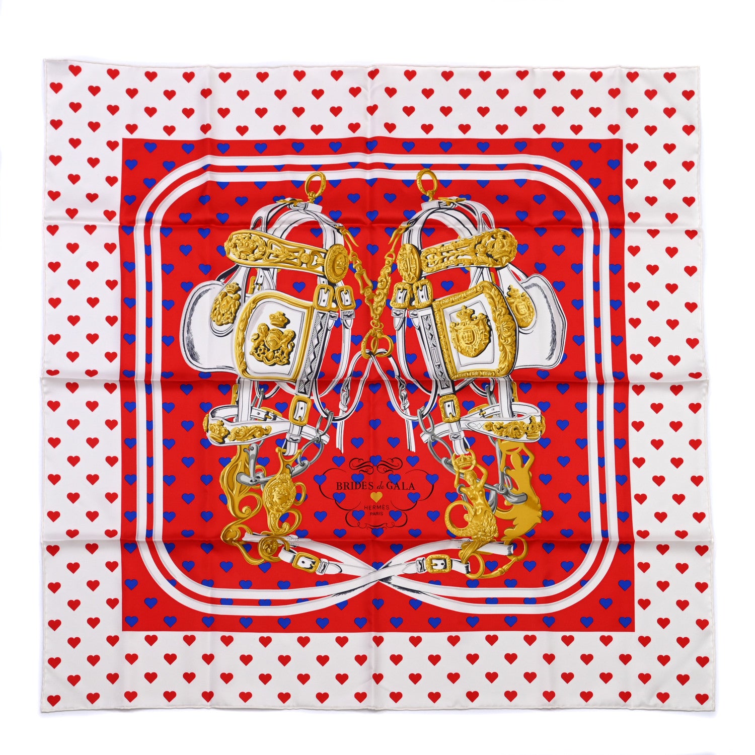 Hermes Silk Brides De Gala Love Scarf 90 Rouge Vif Marine White 1 of 8