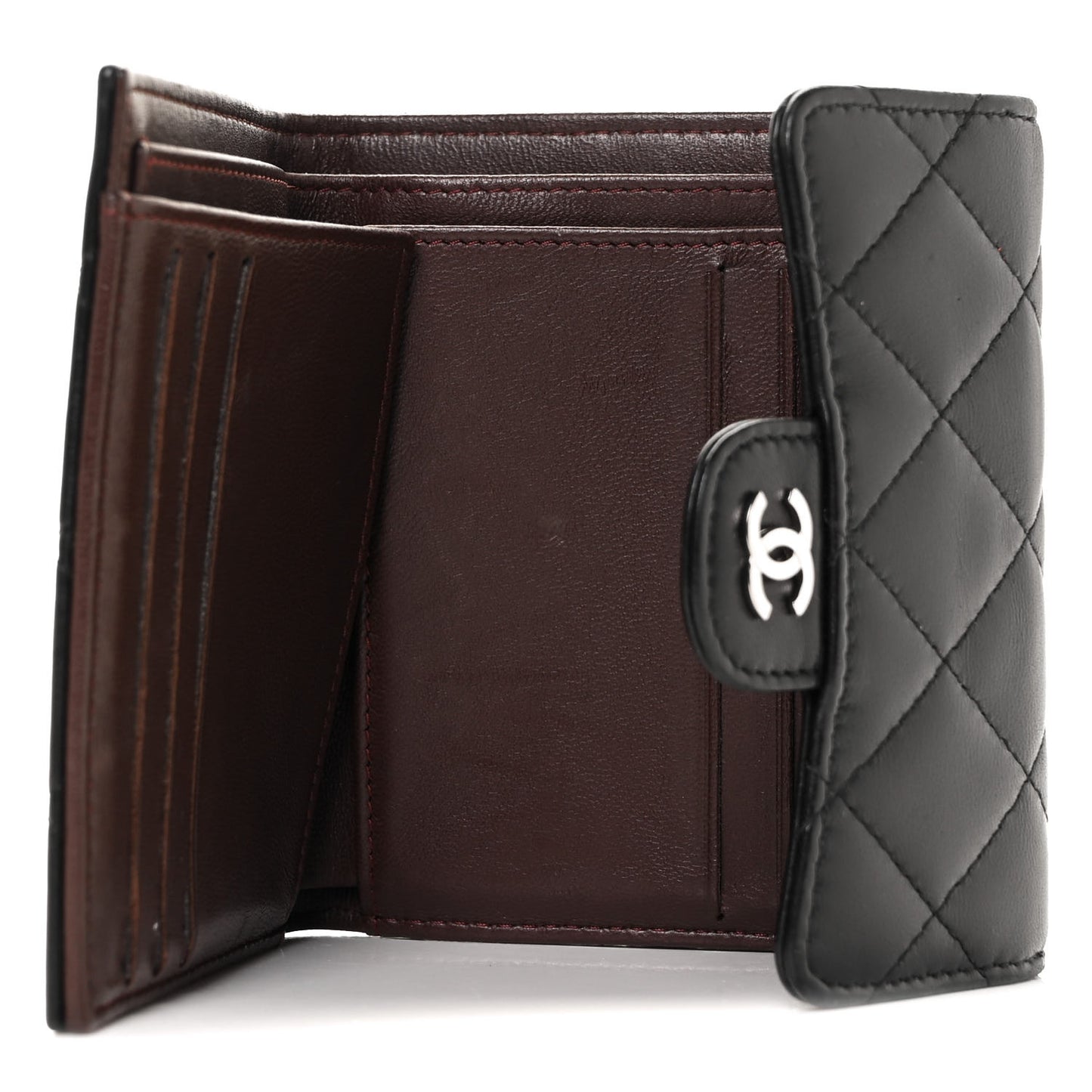 Lambskin Quilted Small Compact Wallet Black