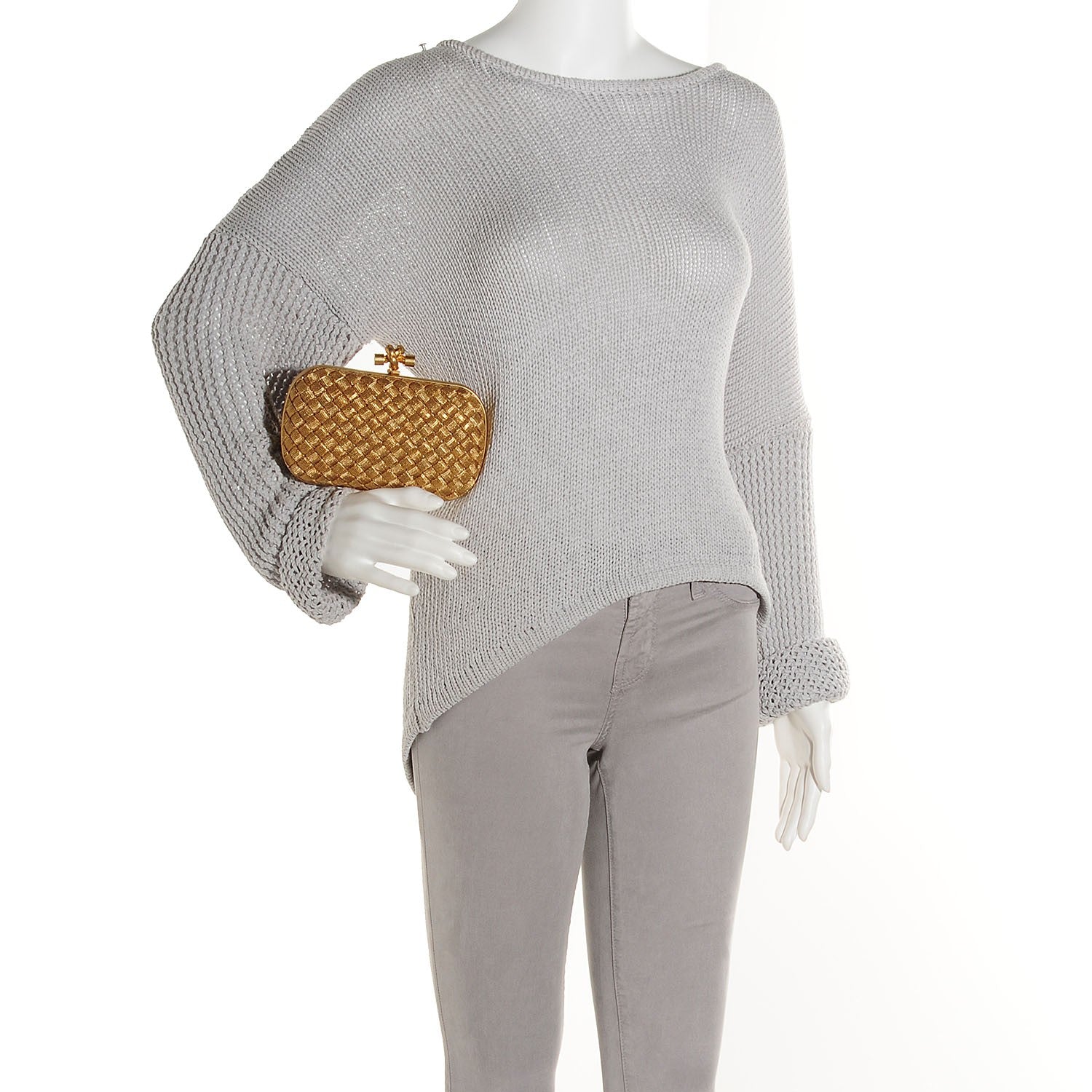 Bottega Veneta Intreccio Oro Bruciato Knot Clutch 2 of 6