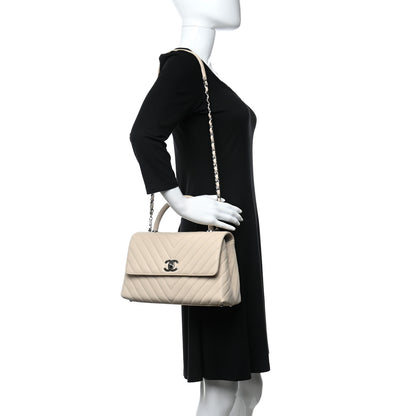 Chanel Caviar Chevron Quilted Small Coco Handle Flap Light Beige 2 of 9