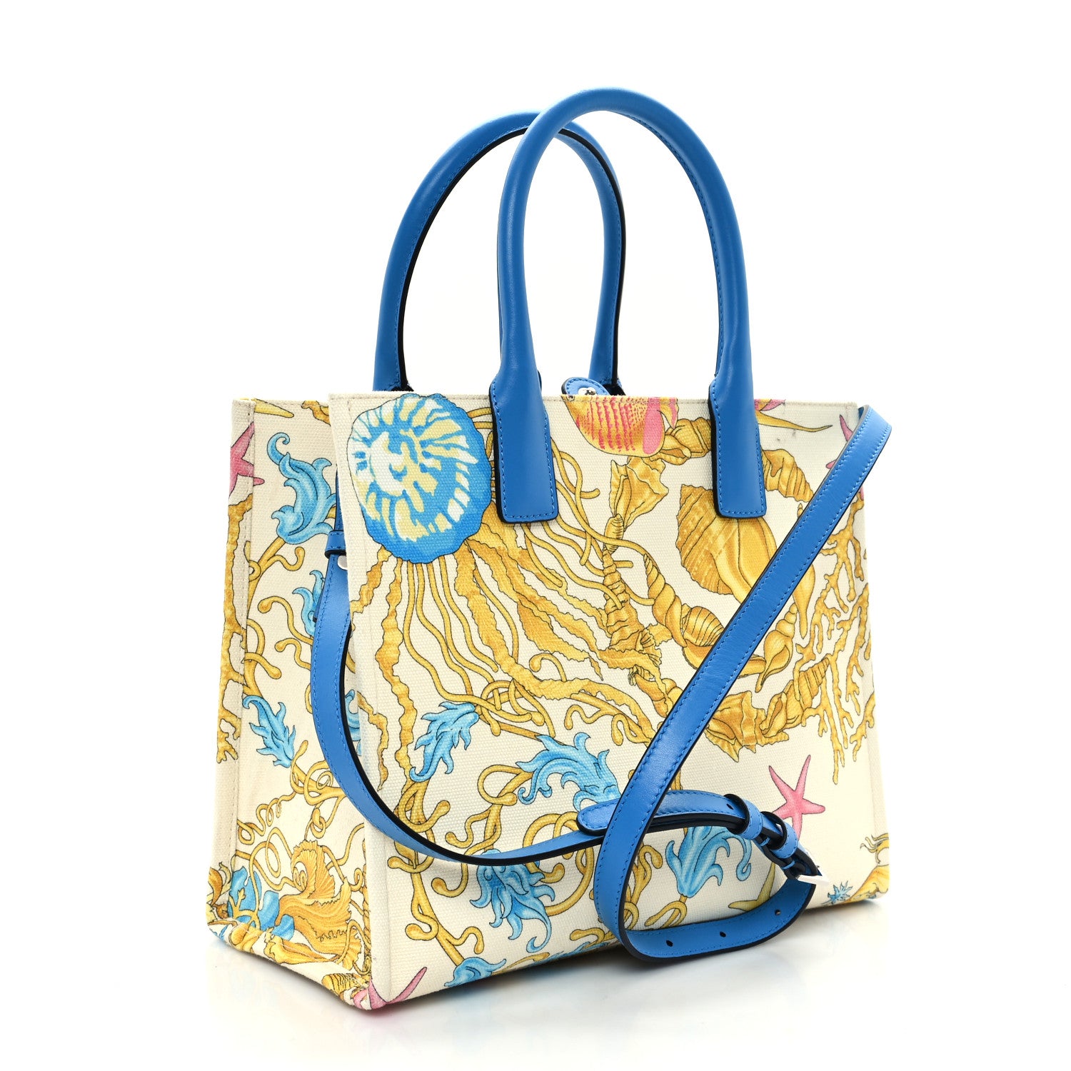 Versace Canvas Barocco Underwater Medusa Small Tote Light Blue White 3 of 10