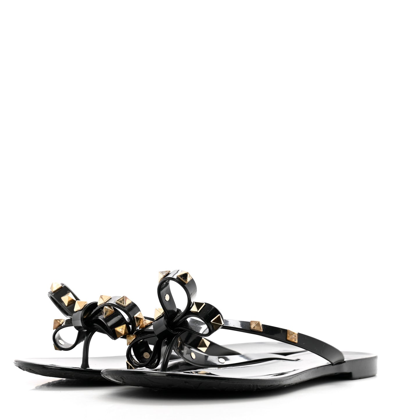 PVC Jelly Rockstud Bow Thong Sandals 37 Black