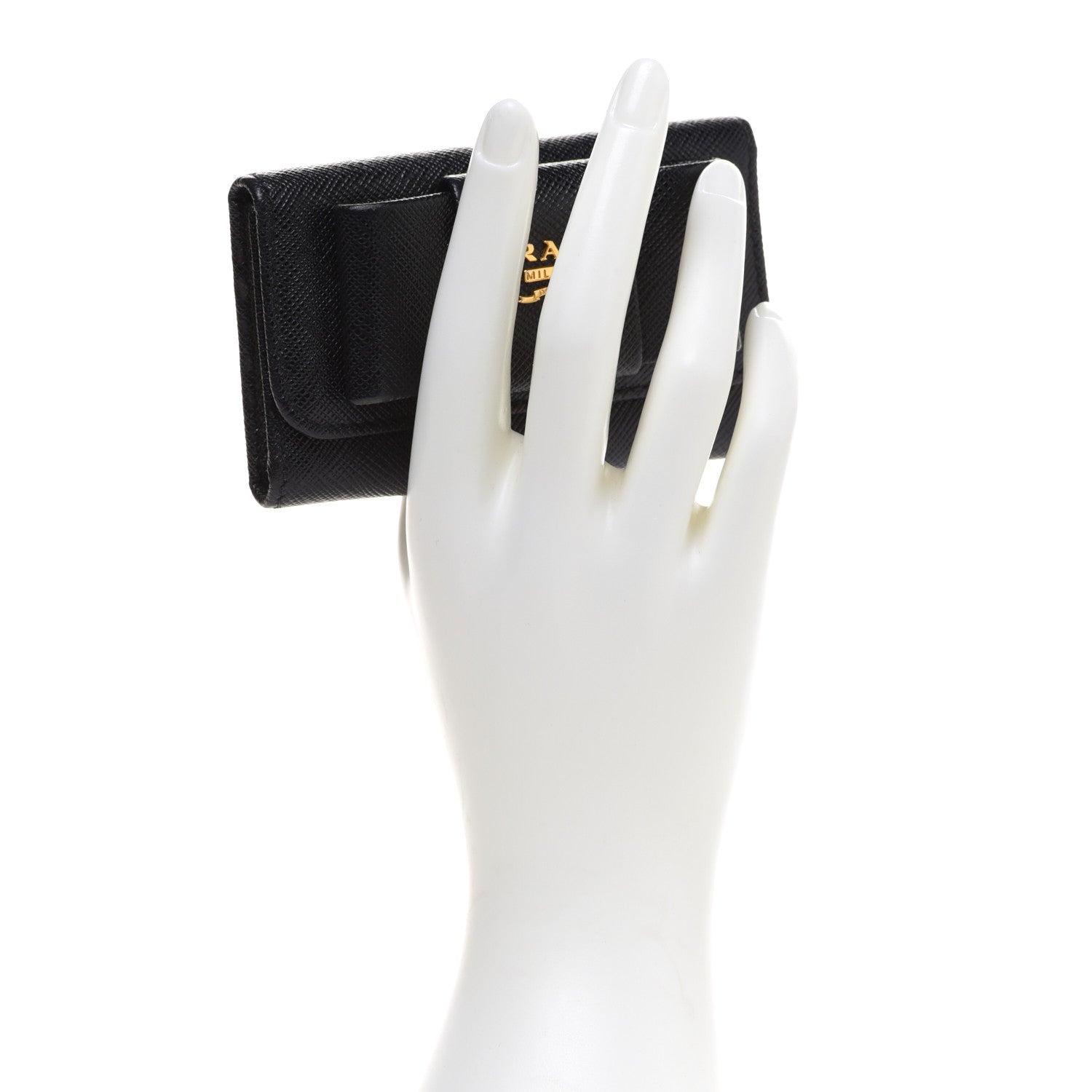 Prada Saffiano Fiocco Bow Metal 6 Key Holder Black 2 of 8