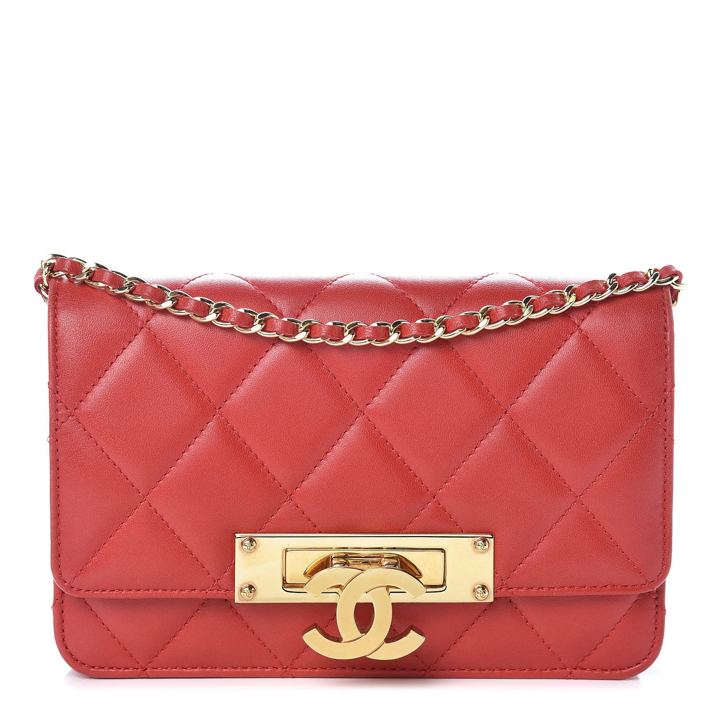 Lambskin Quilted Golden Class Wallet on Chain WOC Red