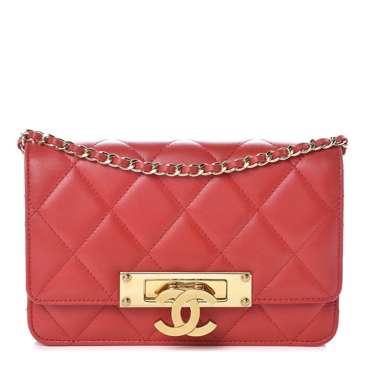 Chanel Lambskin Quilted Golden Class Wallet on Chain WOC Red 1 of 12
