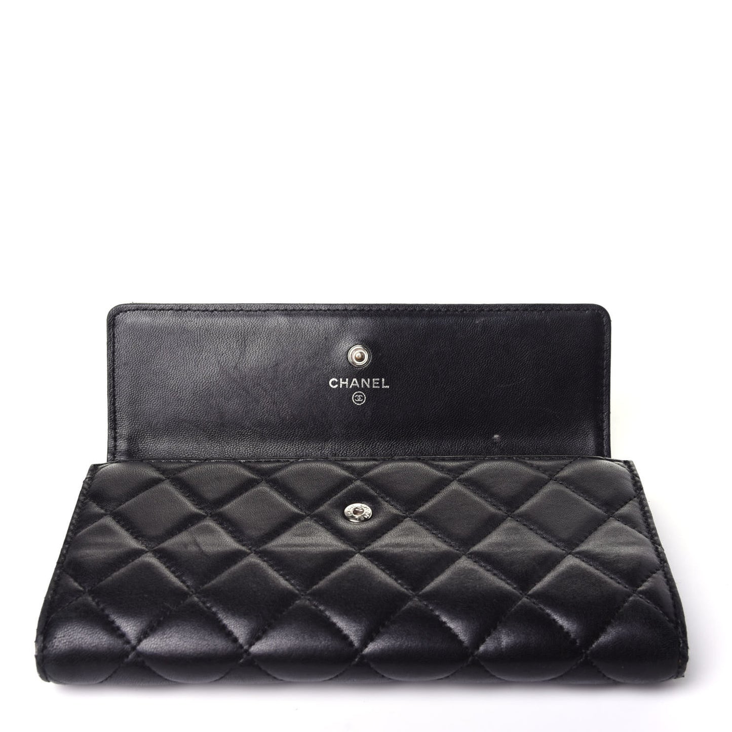 Lambskin Quilted Large Gusset Flap Wallet Black