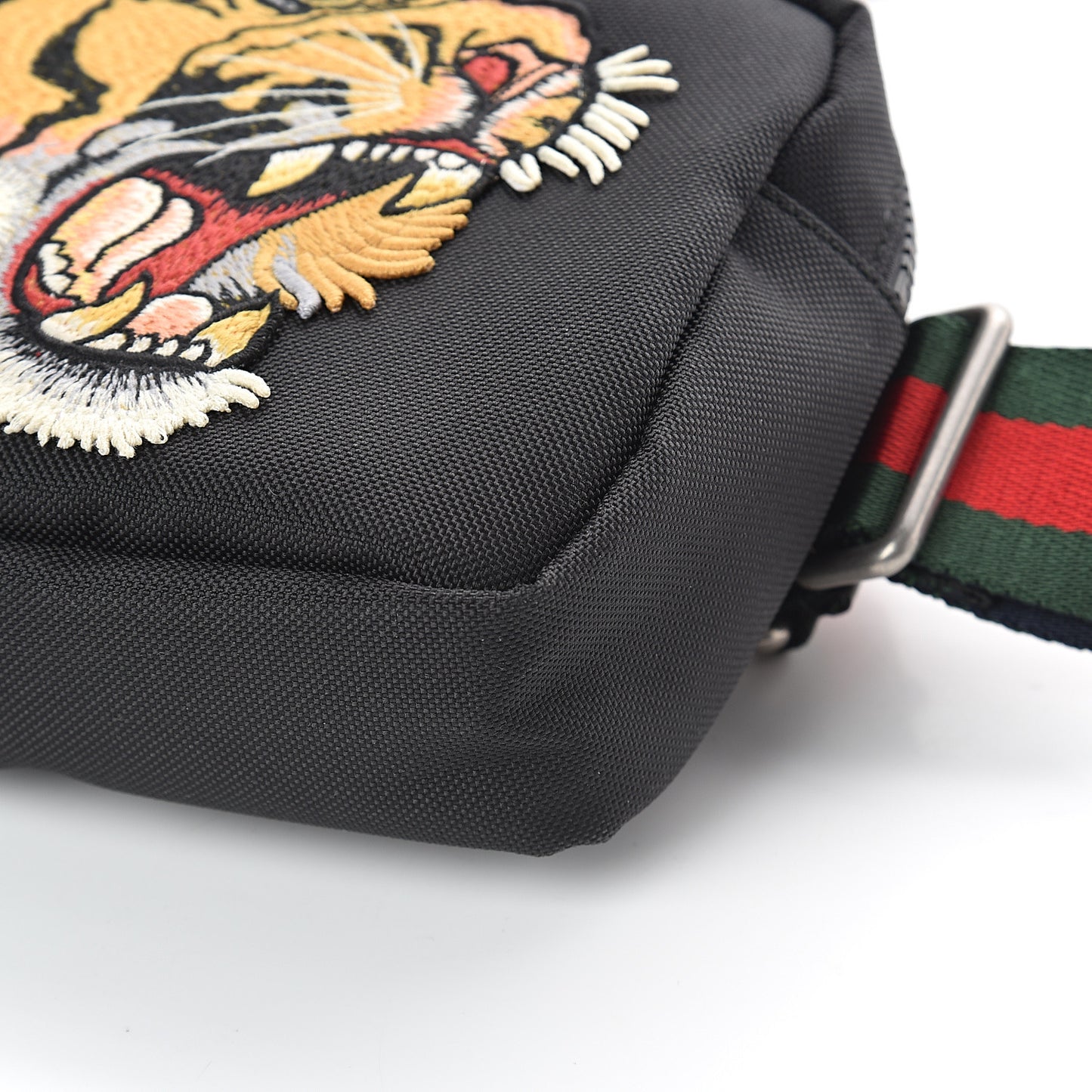 Canvas Web Tiger Embroidered Messenger Bag Black