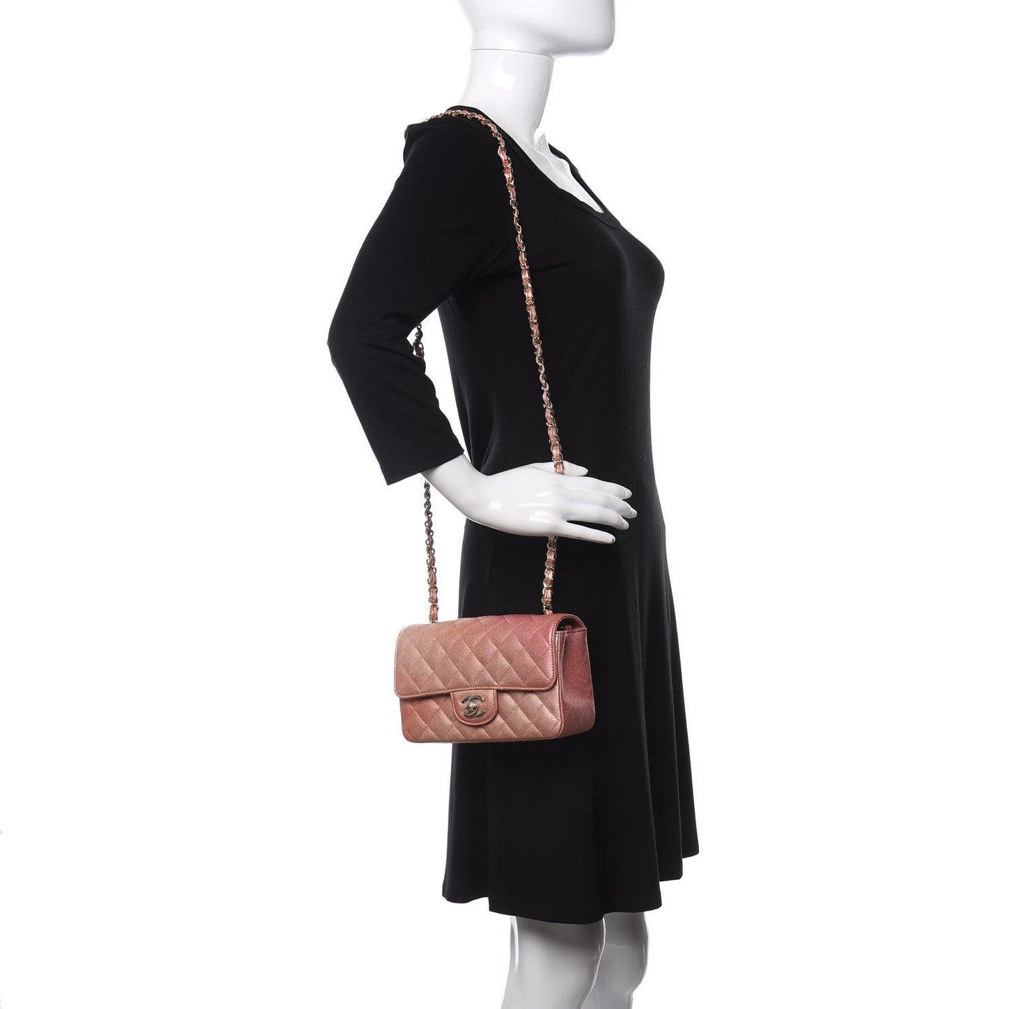 Metallic Lambskin Quilted Ombre Mini Rectangular Flap Pink