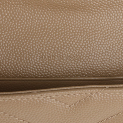 Saint Laurent Grain De Poudre Matelasse Chevron Small Monogram Envelope Wallet Dark Beige 7 of 8