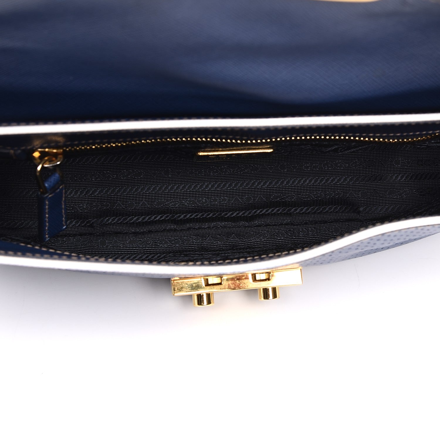 Prada Saffiano Perforated Pushlock Flap Bag Blue 5 of 7