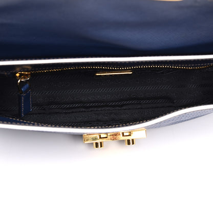 Prada Saffiano Perforated Pushlock Flap Bag Blue 5 of 7