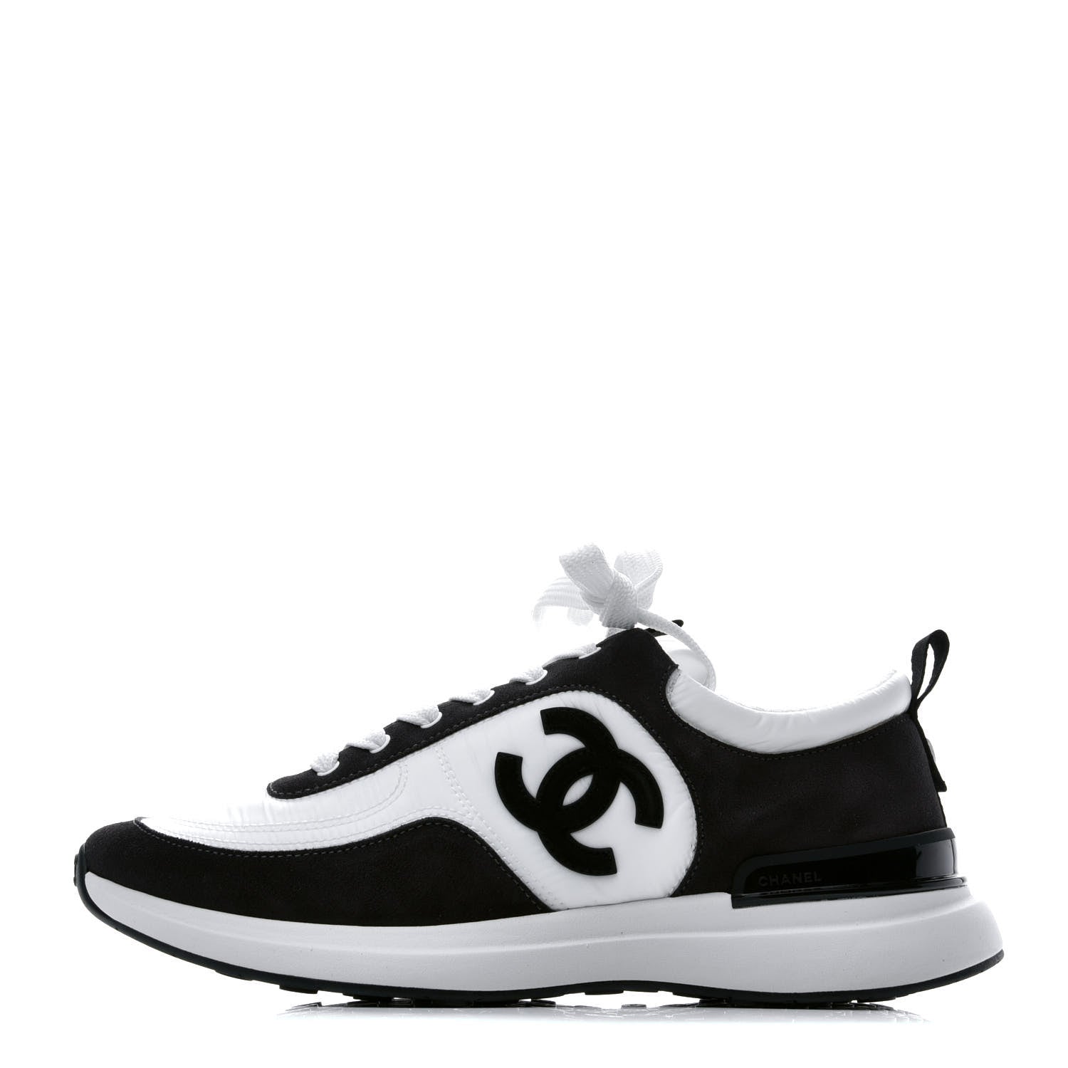Chanel Nylon Calfskin Suede Womens CC Sneakers 39 White Black 1 of 8
