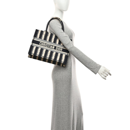 Christian Dior Canvas Embroidered Medium Striped Book Tote Navy 2 of 10
