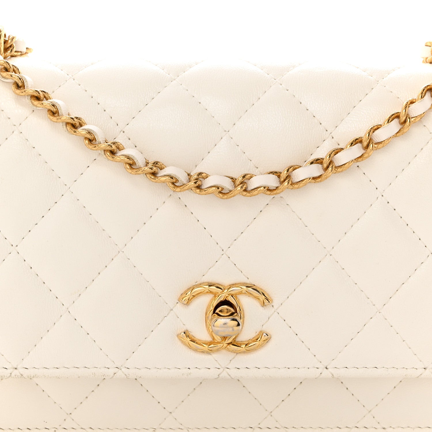 Chanel Lambskin Quilted CC Wallet On Chain WOC White 9 of 15