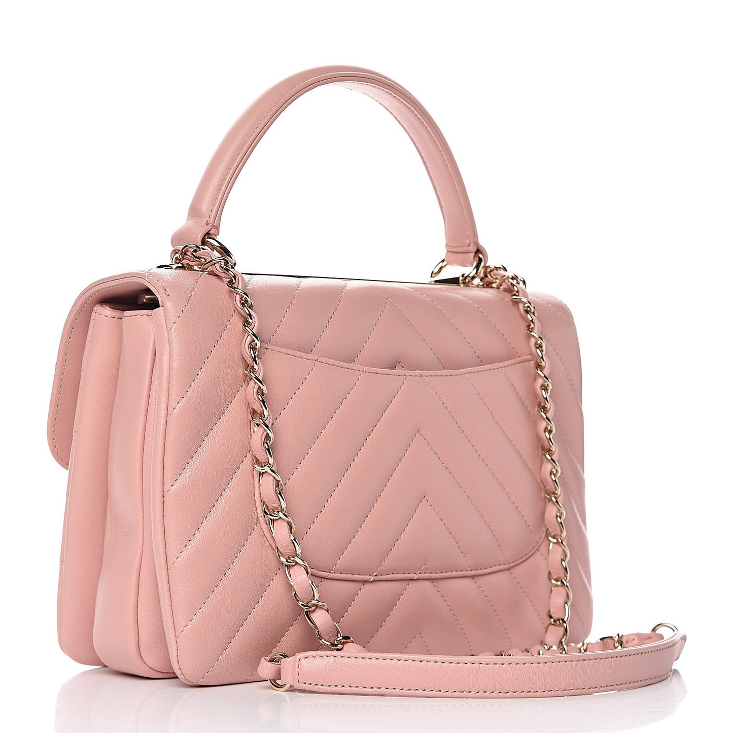 Lambskin Chevron Quilted Small Trendy CC Dual Handle Flap Bag Light Pink