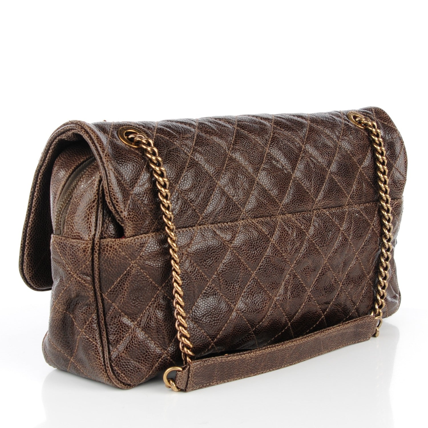 Chanel Crumpled Grained Calfskin Quilted Large Shiva Flap Brown 3 of 8