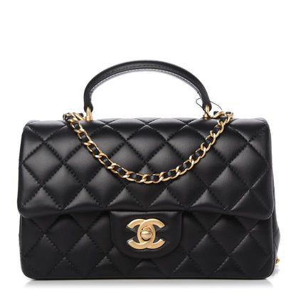 Chanel Lambskin Quilted Mini Top Handle Rectangular Flap Black 1 of 10