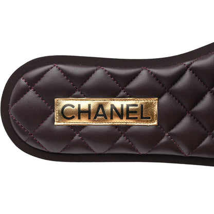 Chanel Lambskin Quilted Textured CC Mules Sandals 36.5 Burgundy 8 of 9