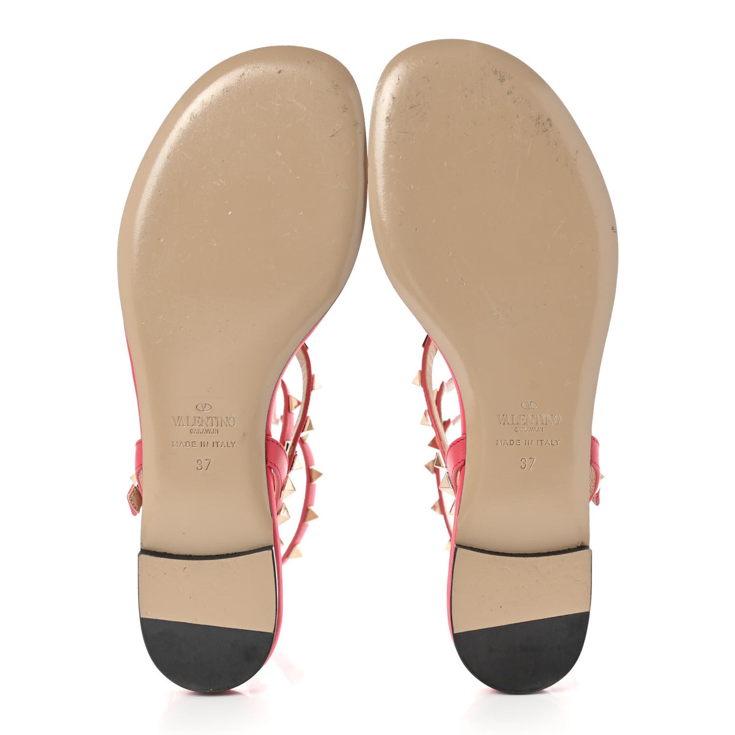 Calfskin Nappa Rockstud Ankle Wrap Flat Thong Sandals 37 Fragola