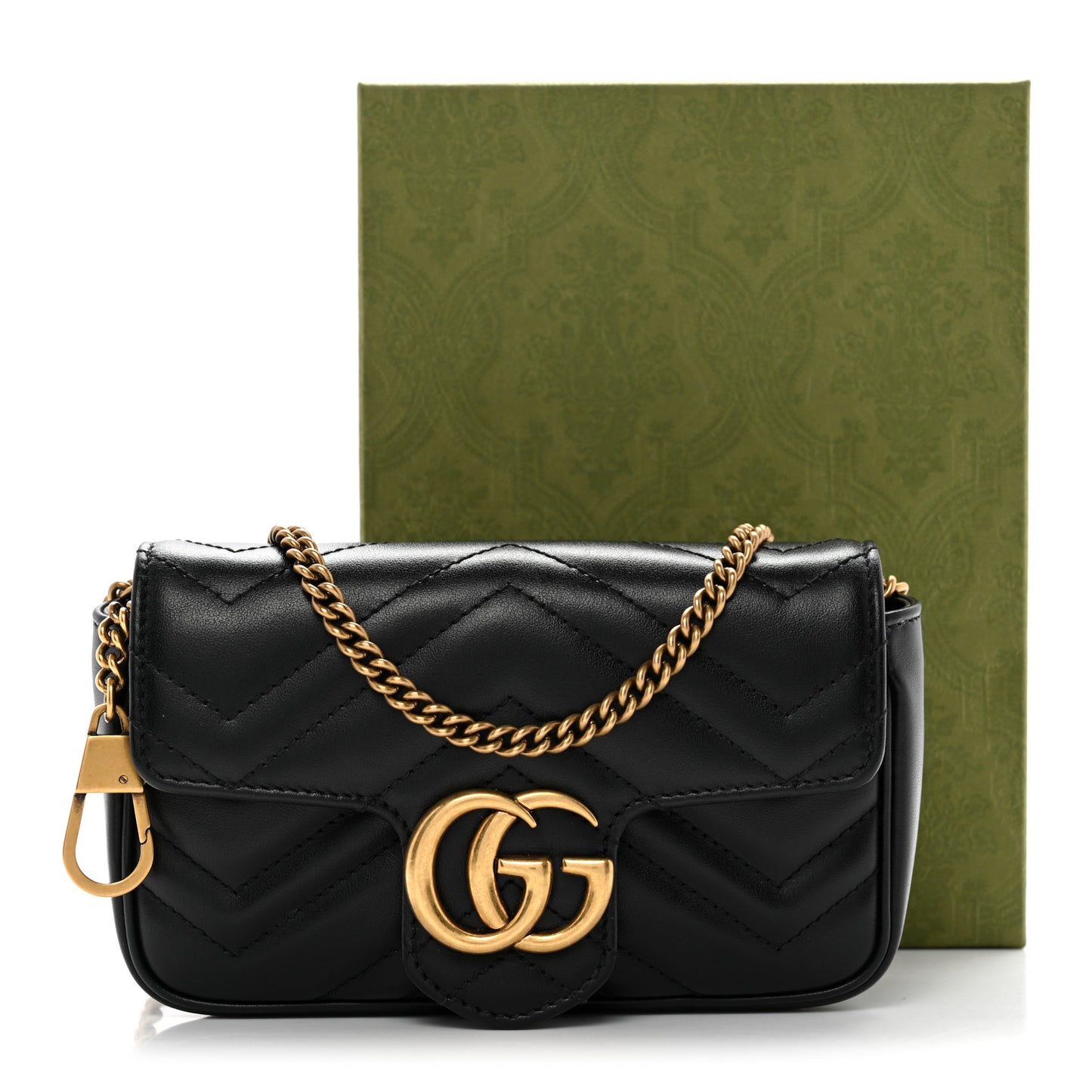 Calfskin Matelasse Super Mini GG Marmont Shoulder Bag Black