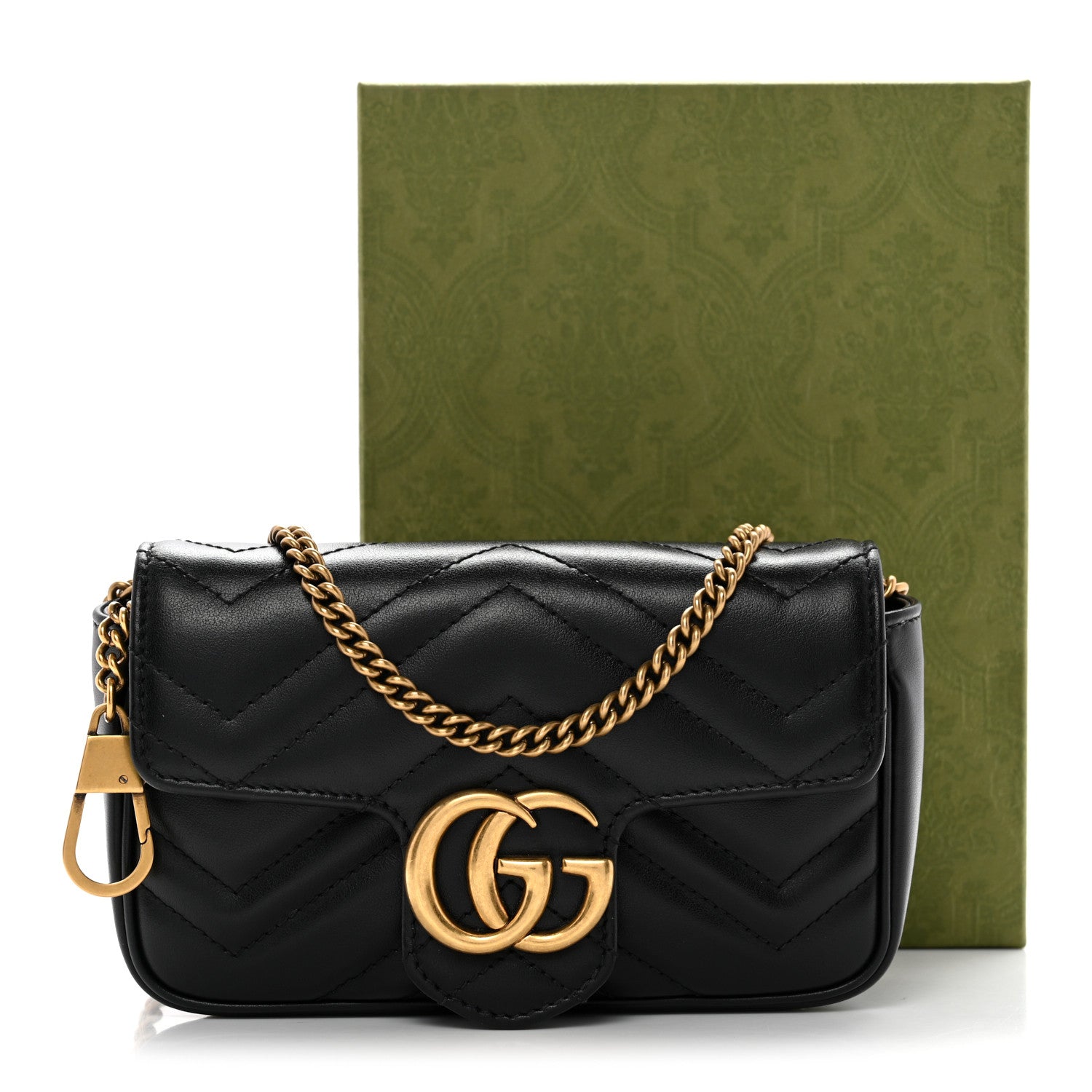 Gucci Calfskin Matelasse Super Mini GG Marmont Shoulder Bag Black 14 of 14