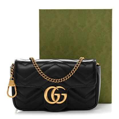 Gucci Calfskin Matelasse Super Mini GG Marmont Shoulder Bag Black 14 of 14
